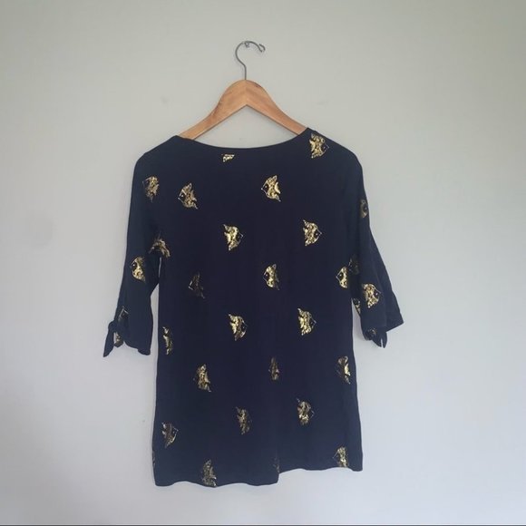 Lilly Pulitzer Shirt Size Small Navy Gold “Reel It In All Over” 3/4 Sleeve Flowy - Picture 5 of 5
